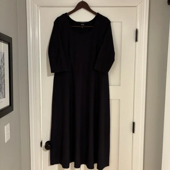 Eileen Fisher Black Crew Neck Midi Dress - Picture 1 of 6